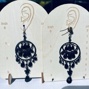 Earrings Chandelier Black Crystal Bridesmaid Rhinestone Drop 4 Inch Faux Jewelry